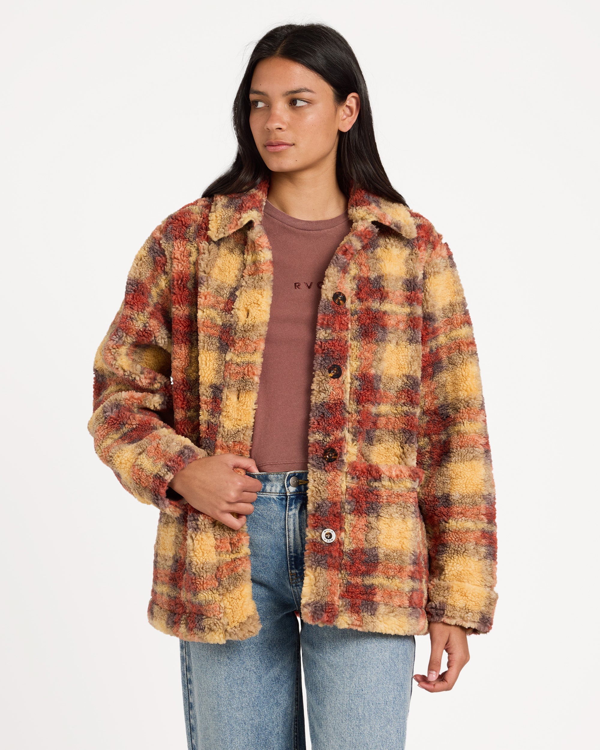 Womens Nell Sherpa Fleece Jacket – Curry – RVCA Australia