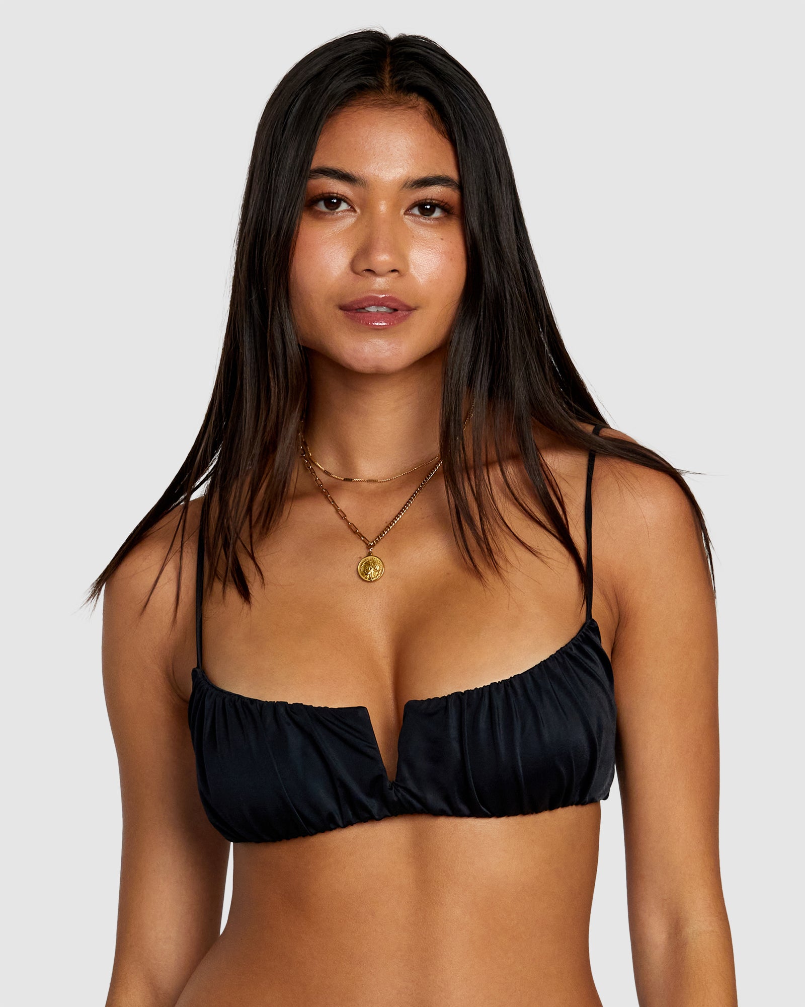 Solid Shirred V-Wire Bralette Bikini Top