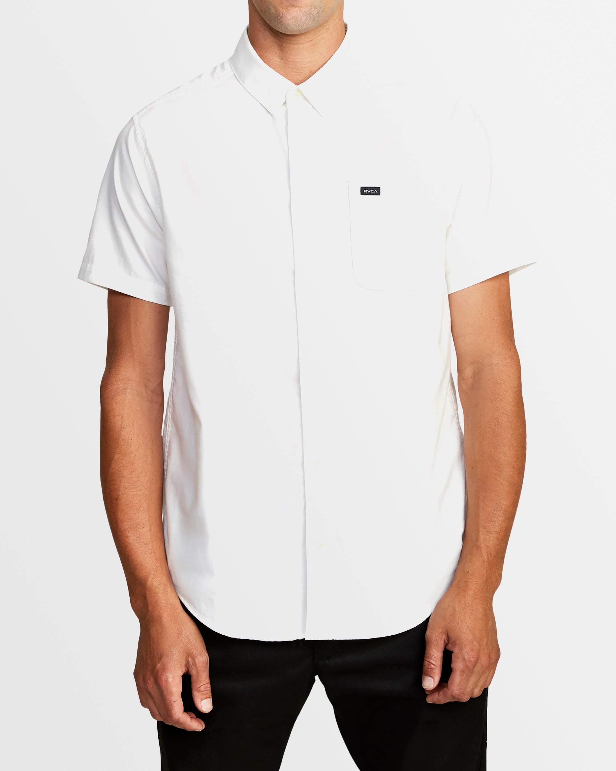 RVCA Camicia Uomo That'll Do Dobby Short Sleeve - Tessuto Dobby, Bottoni, Tasca, Vestibilità Aderente