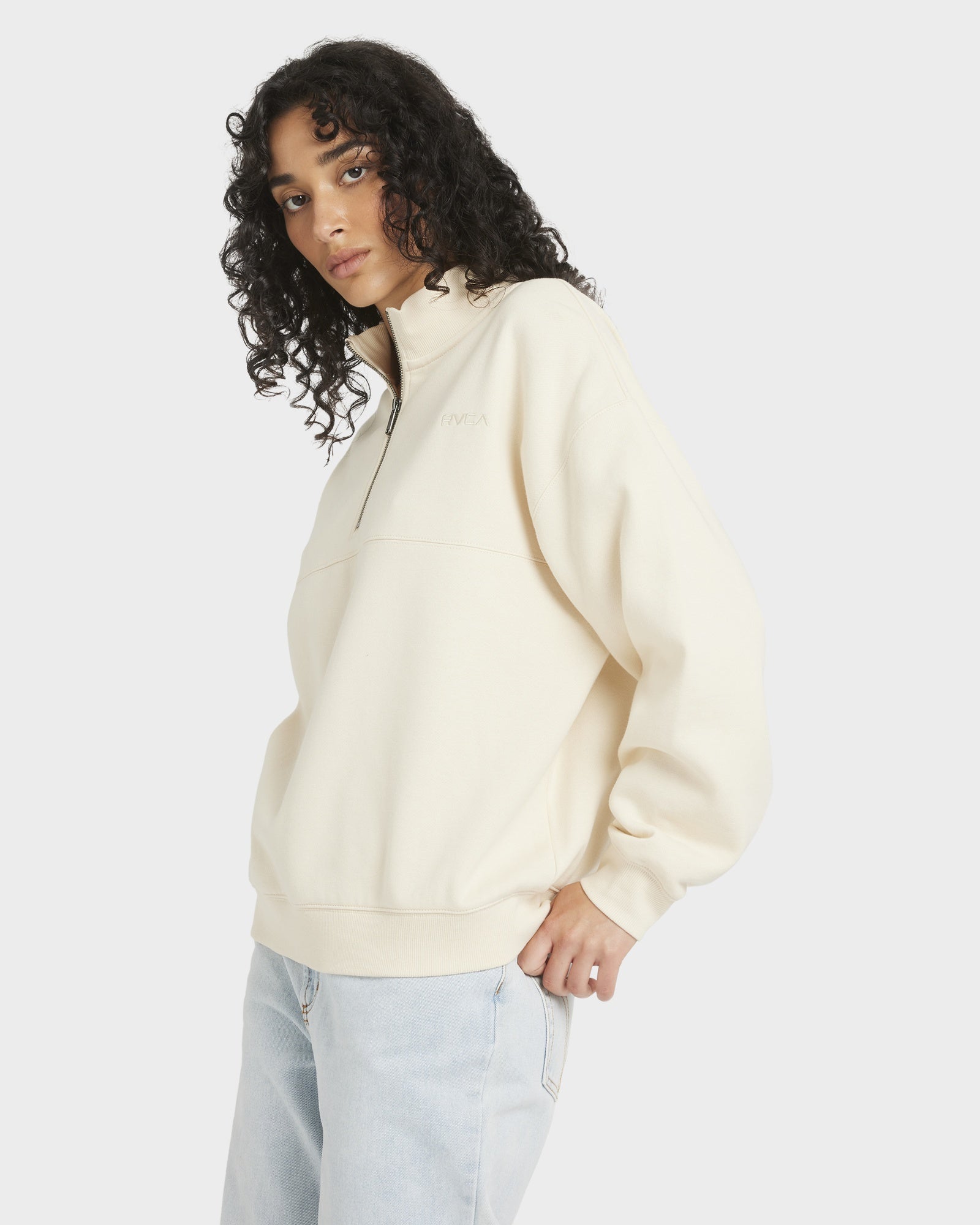 Womens RVCA 1/4 Zip Fleece Pullover Sweatshirt