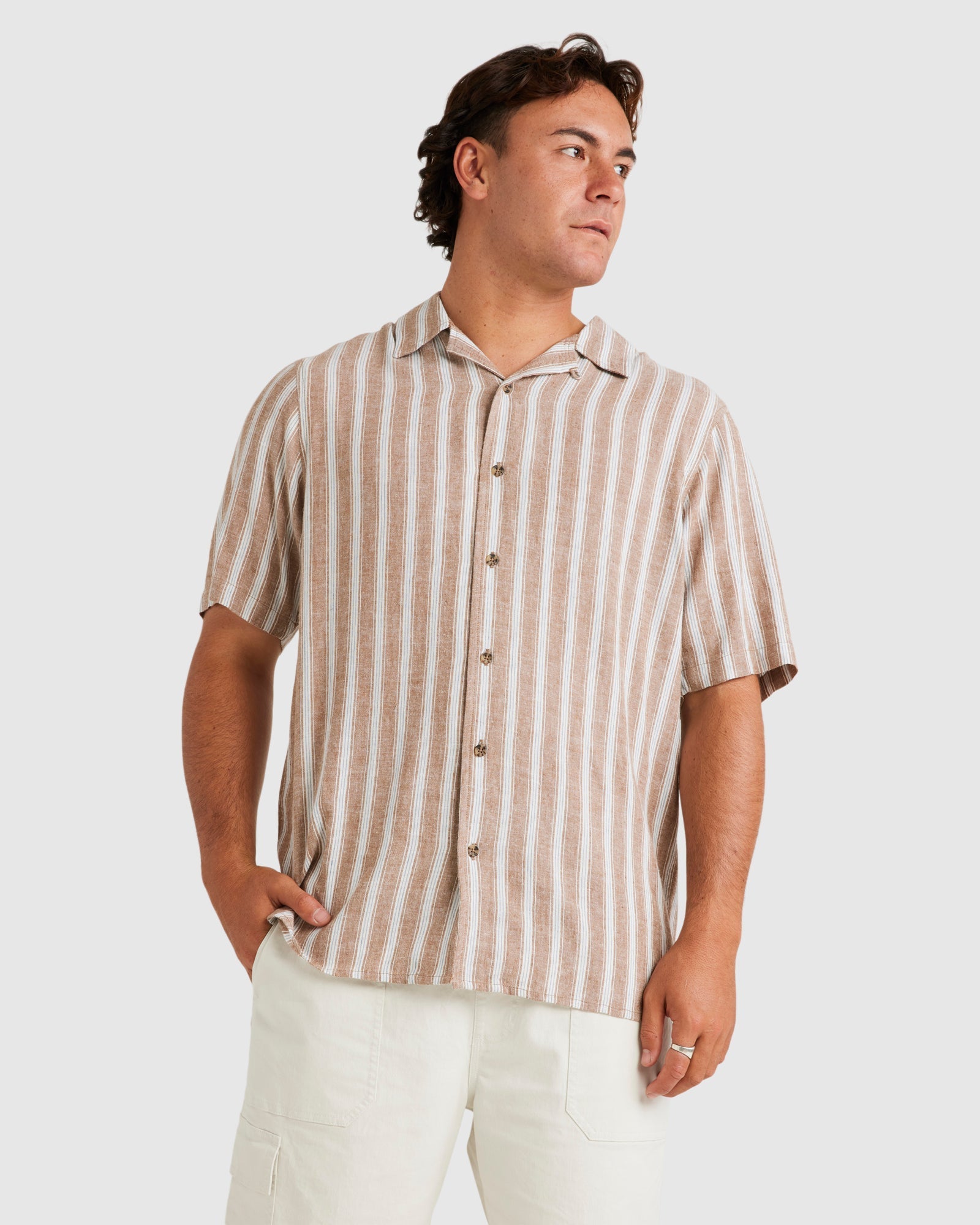 Mens Beat Stripe Vintage Short Sleeve Shirt