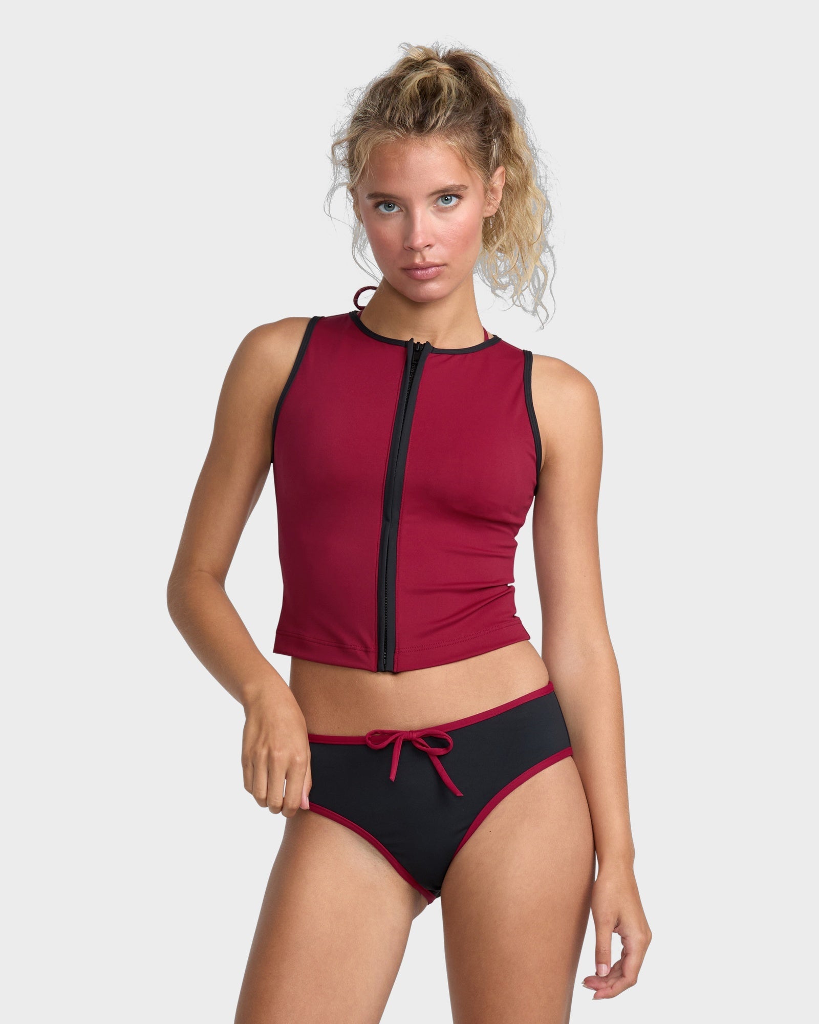 Womens Alexis Ren Zip Up Bikini Top – Ruby Red – RVCA Australia