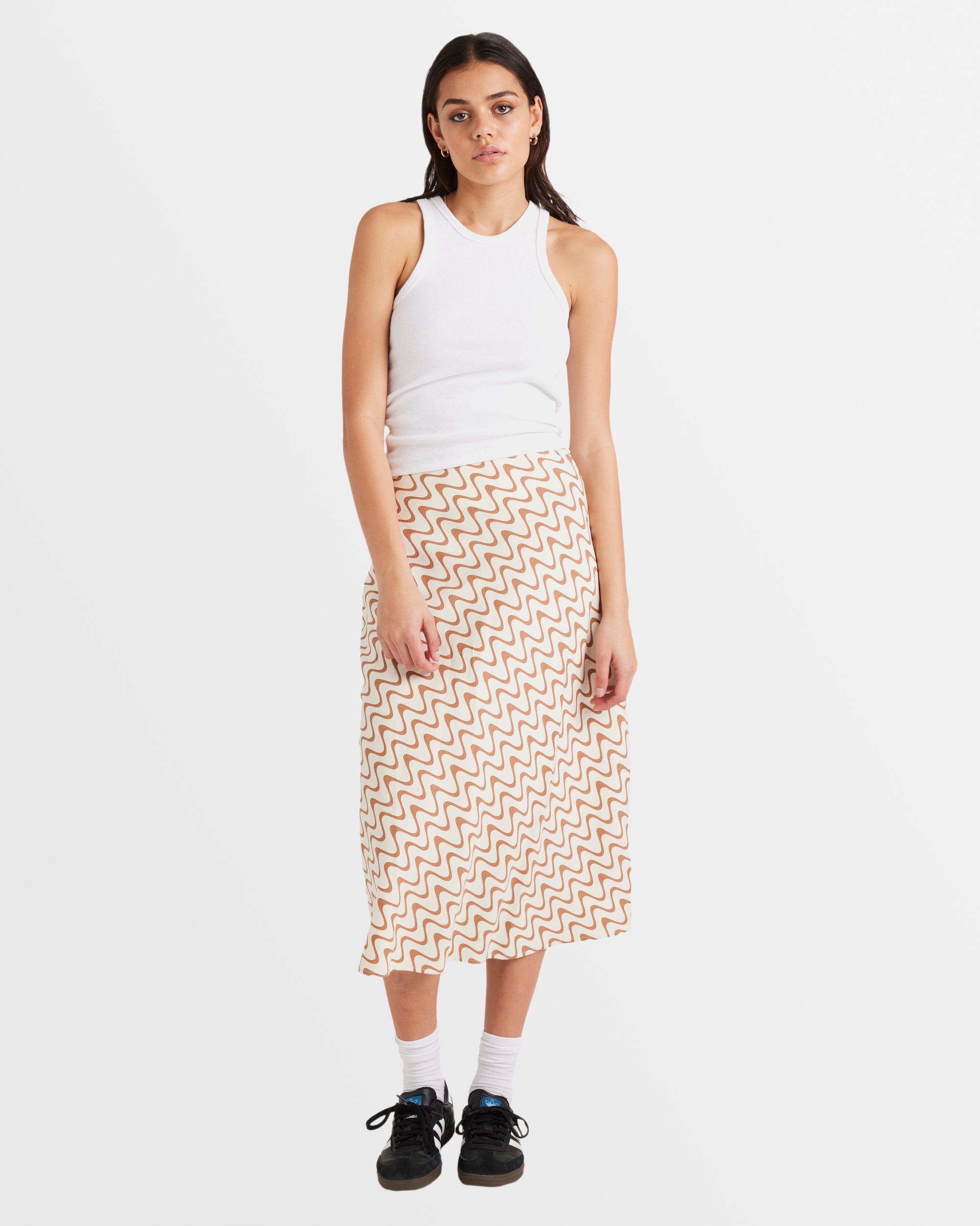 Annika High Waist Asymmetrical Midi Skirt