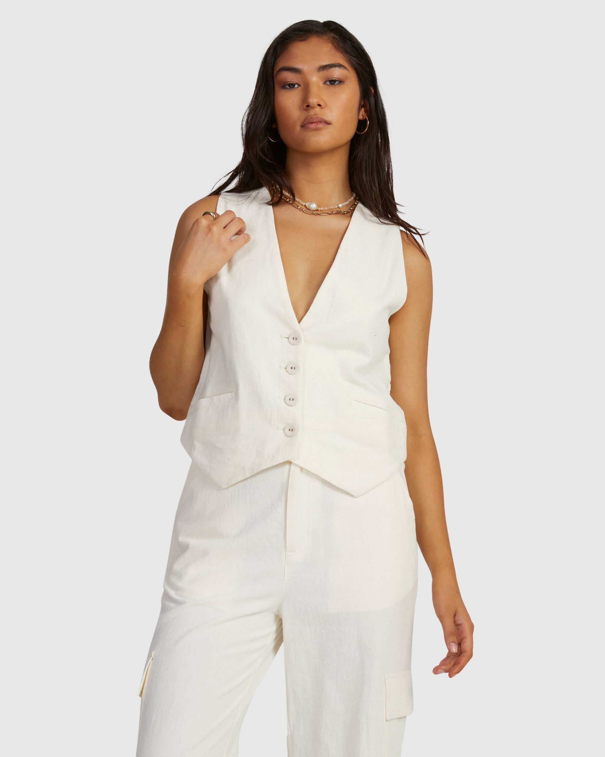 Womens Beats Linen Waistcoat Top