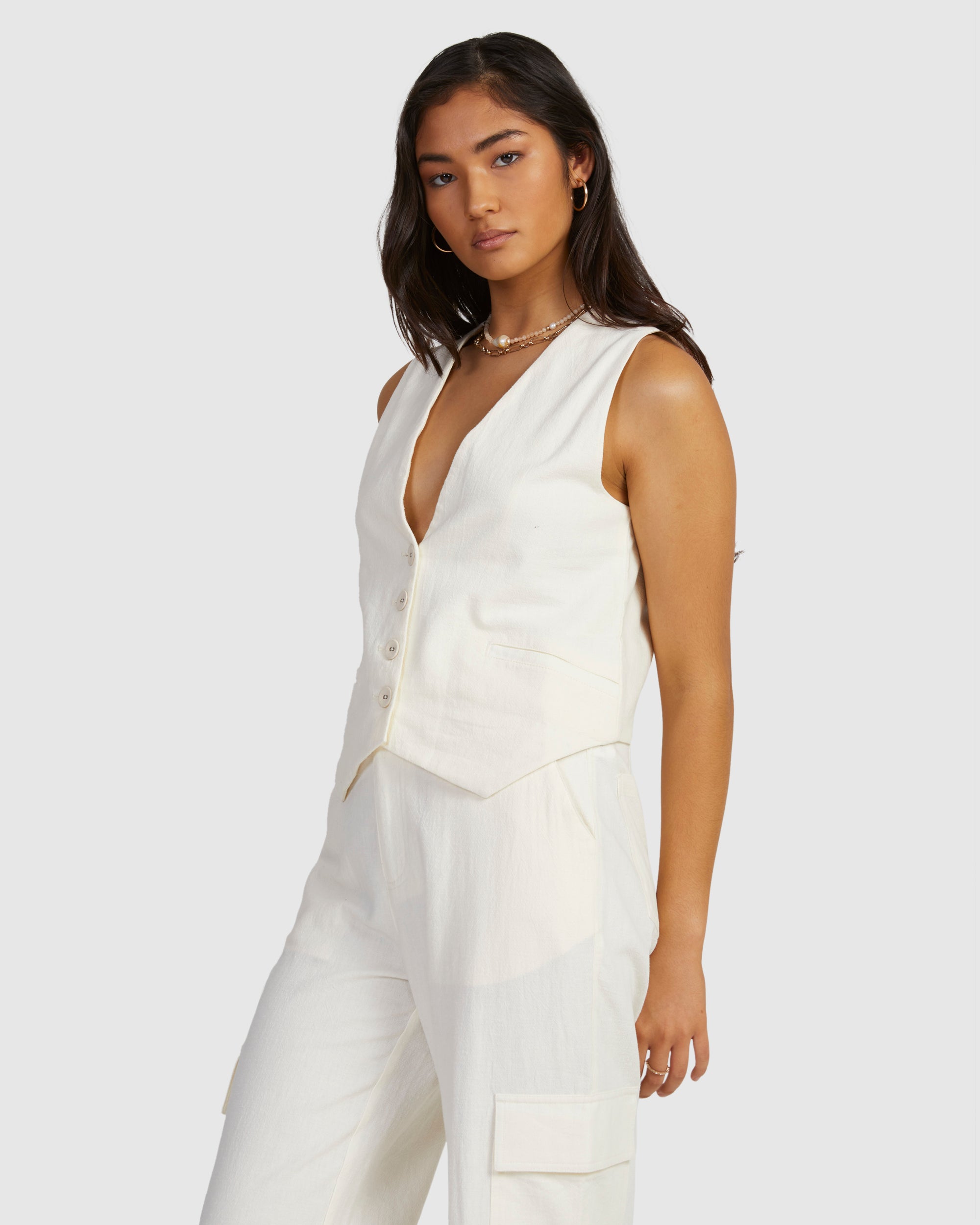 Womens Beats Linen Waistcoat Top