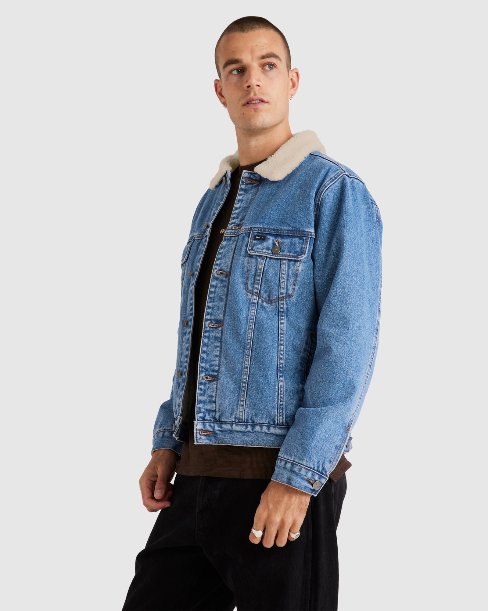 Mens Denim Sherpa Trucker Jacket