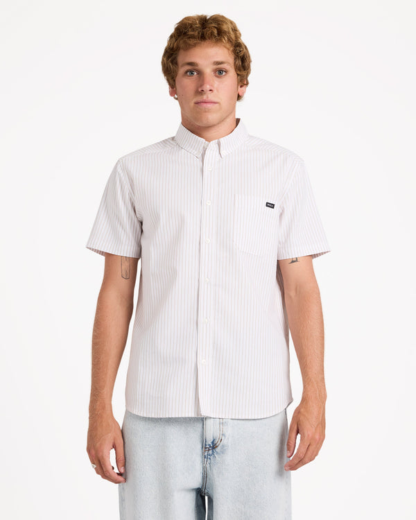 Mens RVCA Pinstripe Short Sleeve Shirt